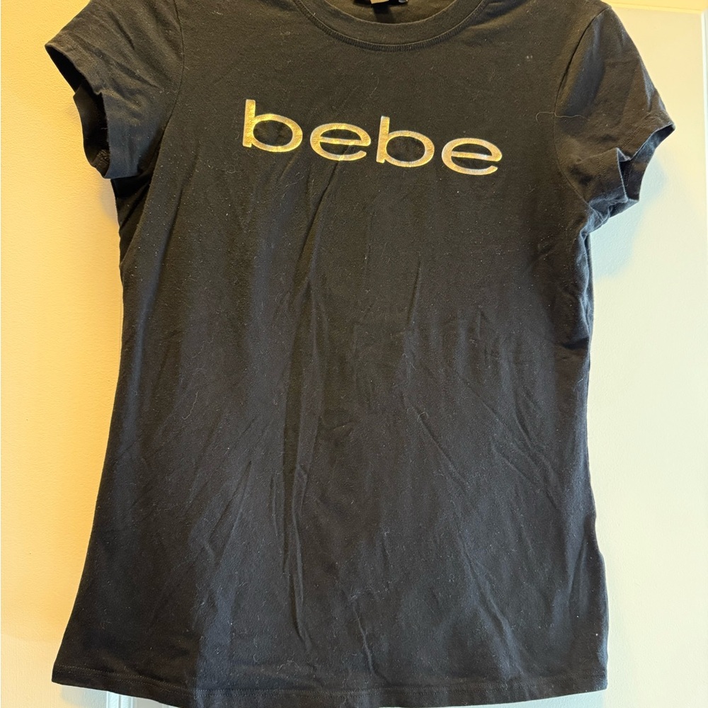 Bebe Black Tee with Gold Lettering